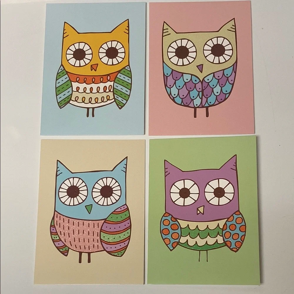 Graphique Owl Glitter Note Card Set 20 Cards Boxed Blank Stationery Gift